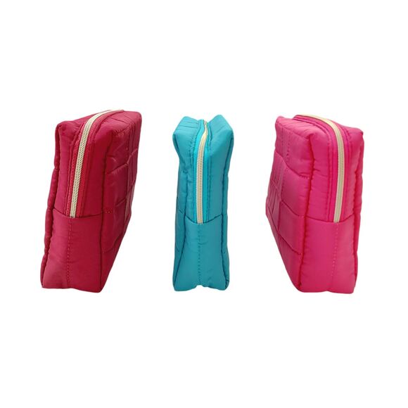 Sephora Quilted Fabric Makeup Bag Lined Zipper Green Hot Pink Burgundy Set of 3 - Picture 6 of 12